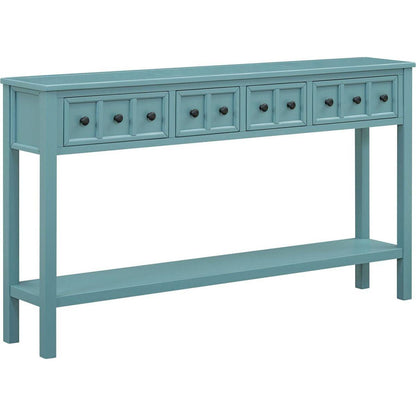 Rustic Entryway Console Table, 60" Long Sofa Table with two Different Size Drawers and Bottom Shelf for Storage (Turquoise Green)