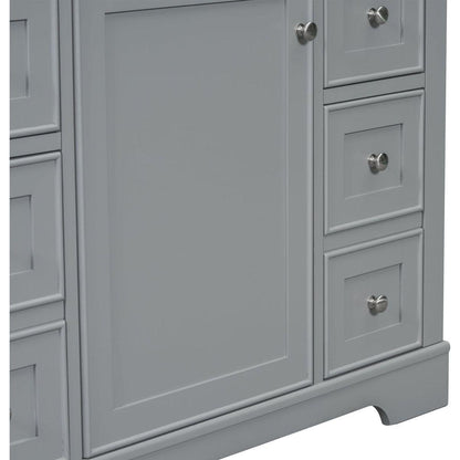 36" Bathroom Vanity without Sink, Cabinet Base Only, One Cabinet and Six Drawers, Grey