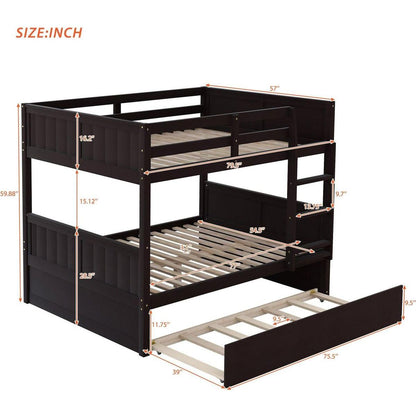 Full Over Full Bunk Bed with Twin Size Trundle, Espresso