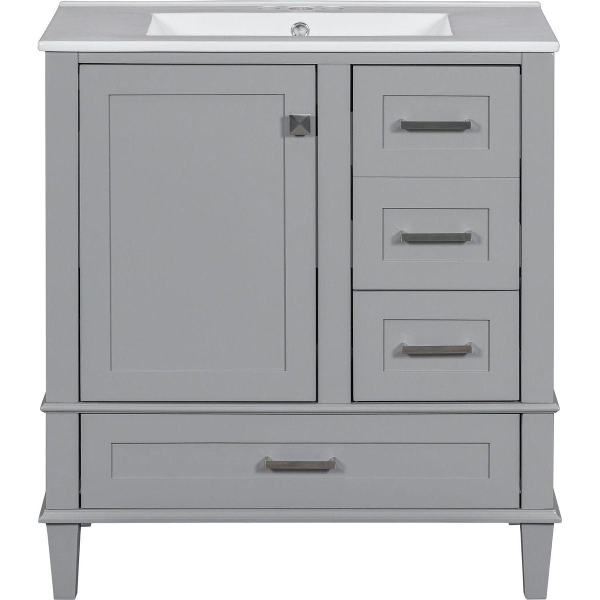 30" Bathroom Vanity, Modern Bathroom Cabinet with Sink Combo Set, Bathroom Storage Cabinet with a Soft Closing Door and 3 Drawers, Solid Wood Frame(Grey)