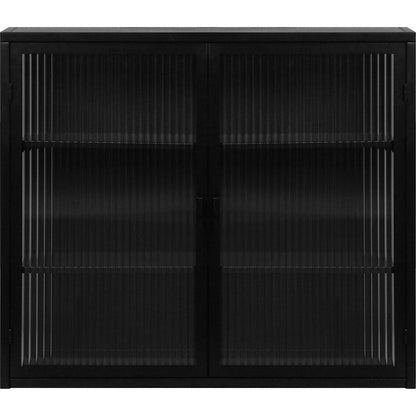 27.56"Glass Doors Modern Two-door Wall Cabinet with Featuring Three-tier Storage for Entryway Living Room Bathroom Dining Room,Black