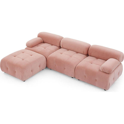 Modular Sectional Sofa, Button Tufted Designed and DIY Combination,L Shaped Couch with Reversible Ottoman, Pink Velvet