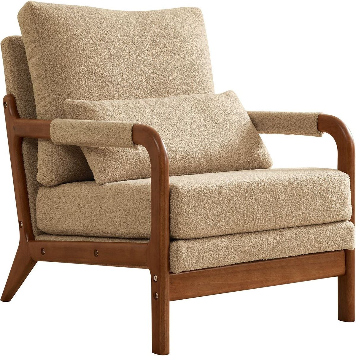 Modern Teddy Fabric Accent Chair,Oak Wood Frame Armchair for Living Room