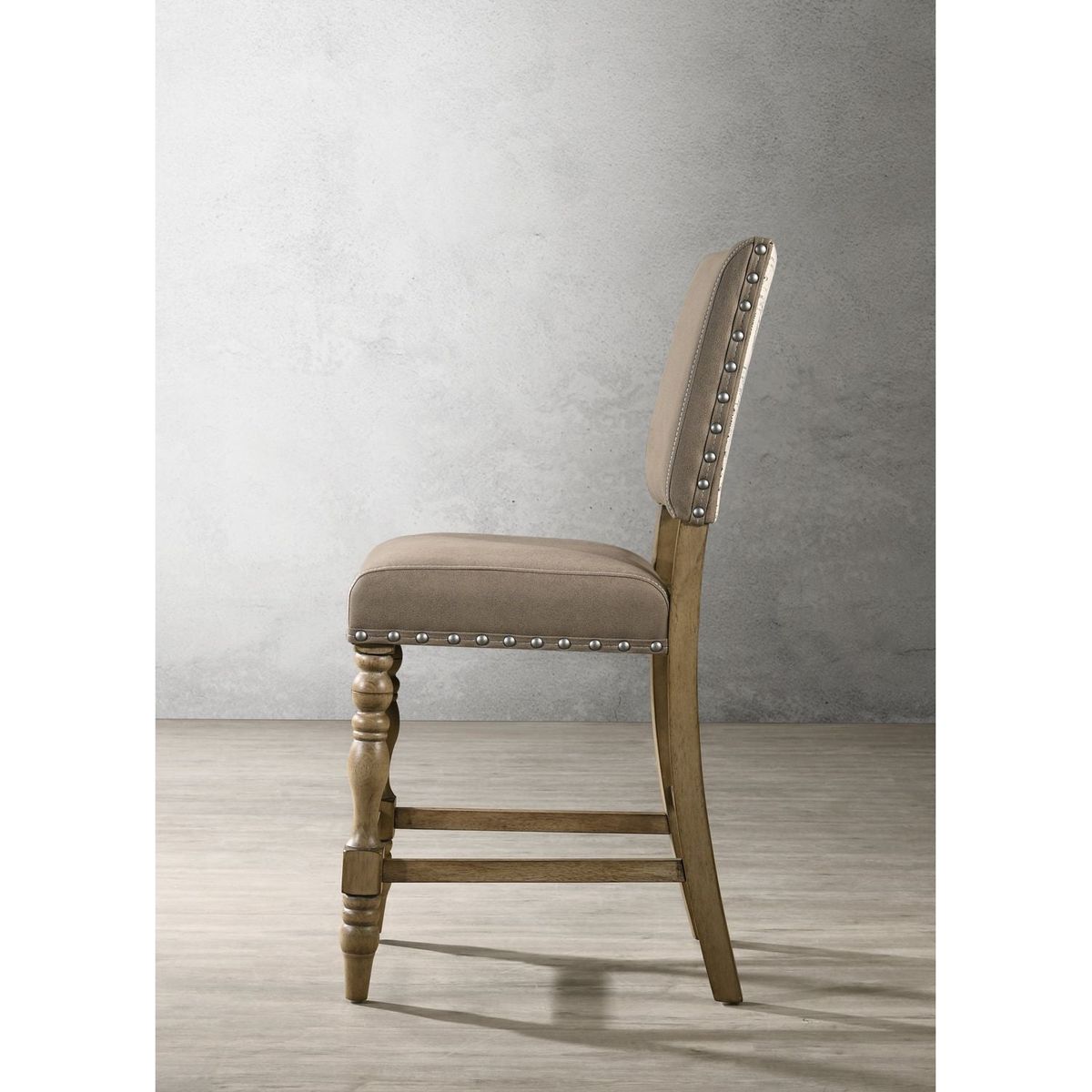 Birmingham Script Printed Driftwood Finish Counter Height Dining Chair with Nail head, Set of 2