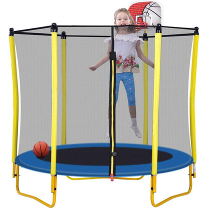 5.5FT Trampoline for Kids - 65" Outdoor & Indoor Mini Toddler Trampoline with Enclosure, Basketball Hoop and Ball Included