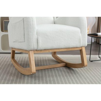Teddy Fabric Rocking Chair With Packet Wood Legs,Ivory