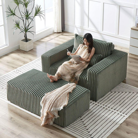 75-Inch Corduroy Sponge Sofa Lounge Chair with Removable footrest,No Assembly Required,Fluffy Modern Sleeper Chair for Indoor Living Room Bedroom