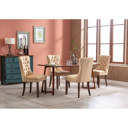 Upholstered Button Tufted Back Pink Velvet Dining Chair with Nailhead Trim and Solid Wood Legs 2 Sets