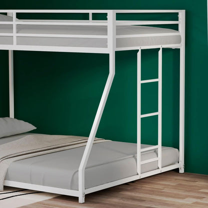 Adam Sturdy Twin over Full Metal Bunk White for Kids and Adult, Low Profile and Easy Climbing with Stable Ladder