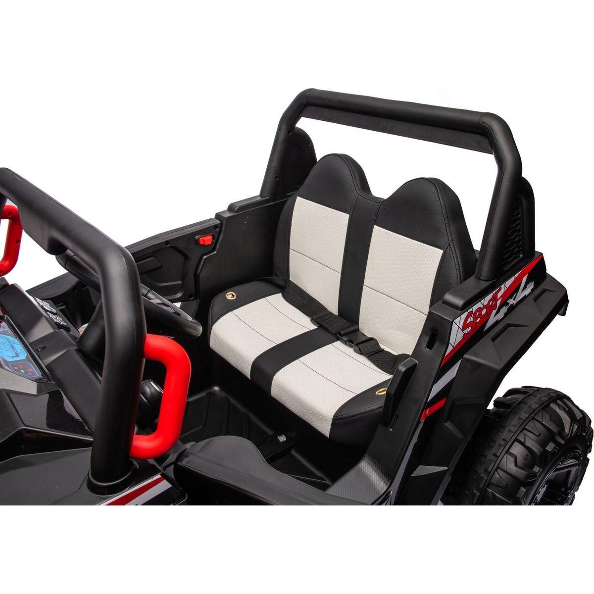 12v7ax2 30wx4 Four-wheel drive leather seat one button start,forward and backward, high and low speed, music, front light, power display, two doors can open, 2.4G R/C, seat belt four wheel absorber