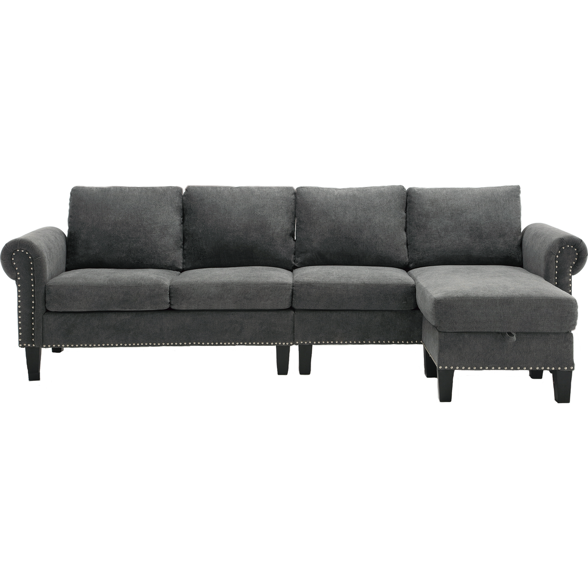 Convertible Sectional Sofa with Storage,L-shaped sofa,Four-seater sofa,Modern Linen Fabric Sectional Couches for Living Room,Gray