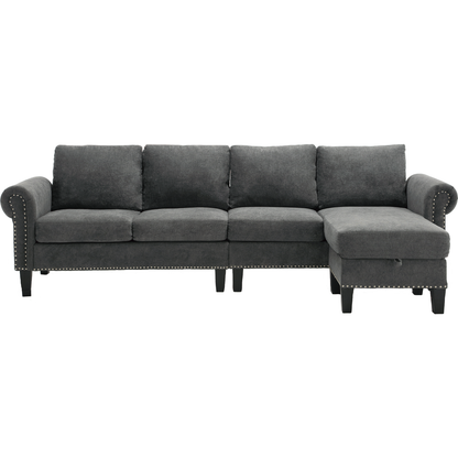 Convertible Sectional Sofa with Storage,L-shaped sofa,Four-seater sofa,Modern Linen Fabric Sectional Couches for Living Room,Gray