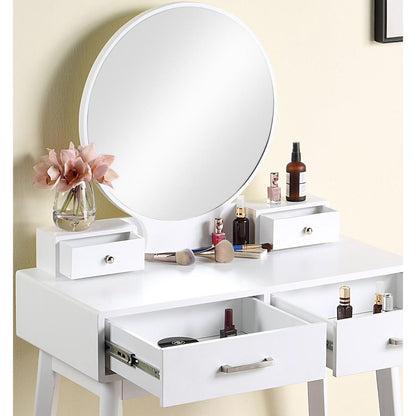 Liannon Contemporary Wood Vanity and Stool Set, White - Streamdale Furniture