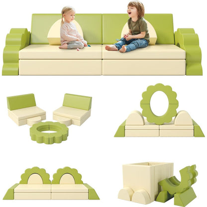 10PCS Kids Couch for Playroom, Baby Climbing and Crawl Foam Play Set, Foam Climbing Blocks Convertible Sofa, Kids Play Couch, Indoor Climbing Structure for Toddlers, Infant, Kids, Pre-school