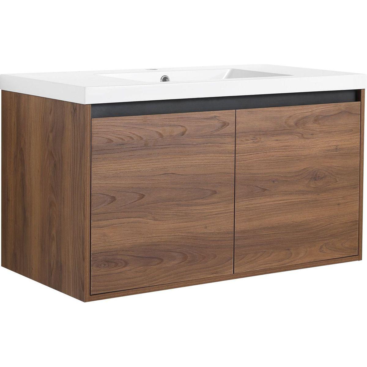 LEVISTAR Brown 36 Inch Bathroom Vanity with resin Countertop Sink, 2 Doors Bathroom Cabinet Set