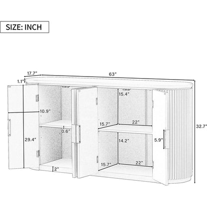 Vertical Striped Door Storage Cabinet with Metal Handles, Adjustable, Suitable for Study, Entryway and Living Room