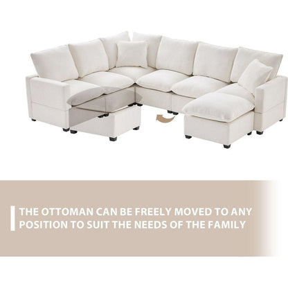 110x84" Modern U Shape Modular Sofa, 7 Seat Chenille Sectional Couch Set with 2 Pillows Included, Freely Combinable Indoor Funiture for Living Room, Apartment, Office, 2 Colors