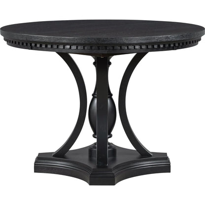 Retro 5-piece Dining Set Extendable Round Table and 4 Chairs for Kitchen Dining Room (BLACK OAK)