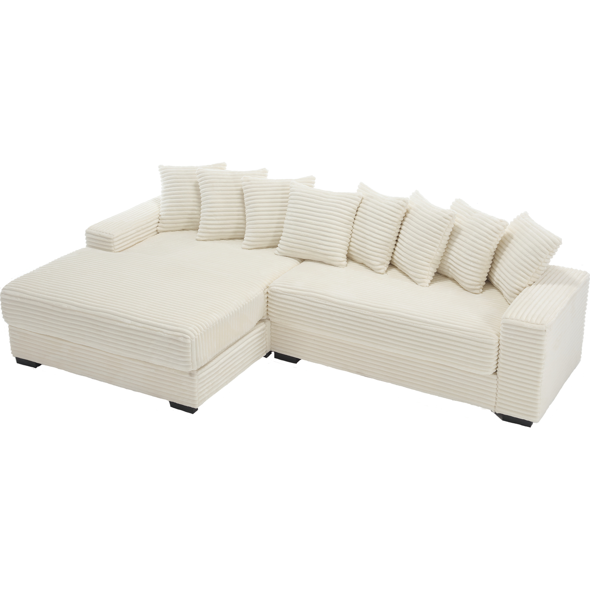 Oversized Two-Piece Couches, L Shaped Sofa, Corduroy, Left Chaise Daybed,with Armrests,Eight Throw Pillows,Corner Sofa,Easy To Assemble, Beige