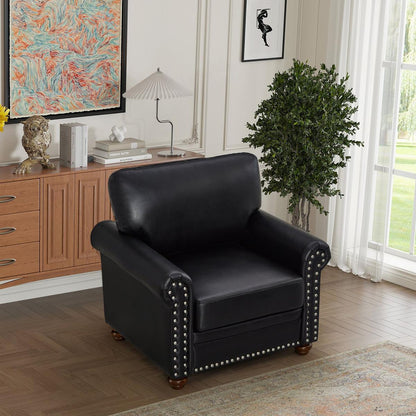 Living Room Sofa Single Seat Chair with Wood Leg Black Faux Leather