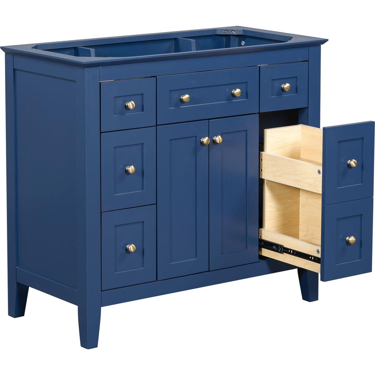 36" Bathroon Vanity without Sink, Modern Freestanding Single Bathroom Cabinet with 6 Drawers & 2 Cabinets, Storage Cabinet for Bathroom, Solid Wood Frame Vanity Set, Blue (NOT INCLUDE SINK)