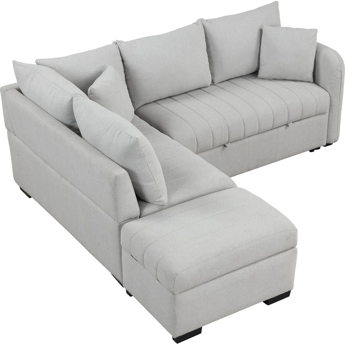 82.6" L-shaped Sectional Pull Out Sofa Bed Sleeper Sofa with Two USB Ports, Two Power Sockets and a Movable Storage Ottoman, Gray