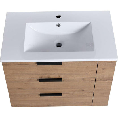 30 Inch Wall Mounting Bathroomg Vanity With Sink, Soft Close Drawer and Side Shelf-GGRB3020MOWH