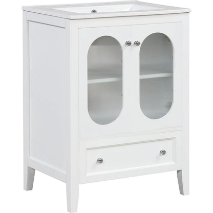 24" Bathroom Vanity with Sink, Bathroom Vanity Cabinet with One Drawer and Doors, Adjustable Shelf, Solid Wood and MDF, White