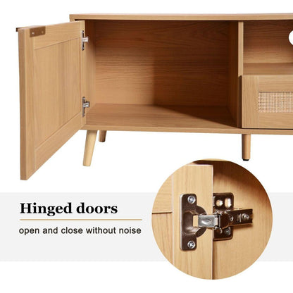 Rattan TV Stand for TVs up to 85", Modern Farmhouse Media Console, Entertainment Center with Solid Wood Legs, TV Cabinet for Living Room,Home Theatre