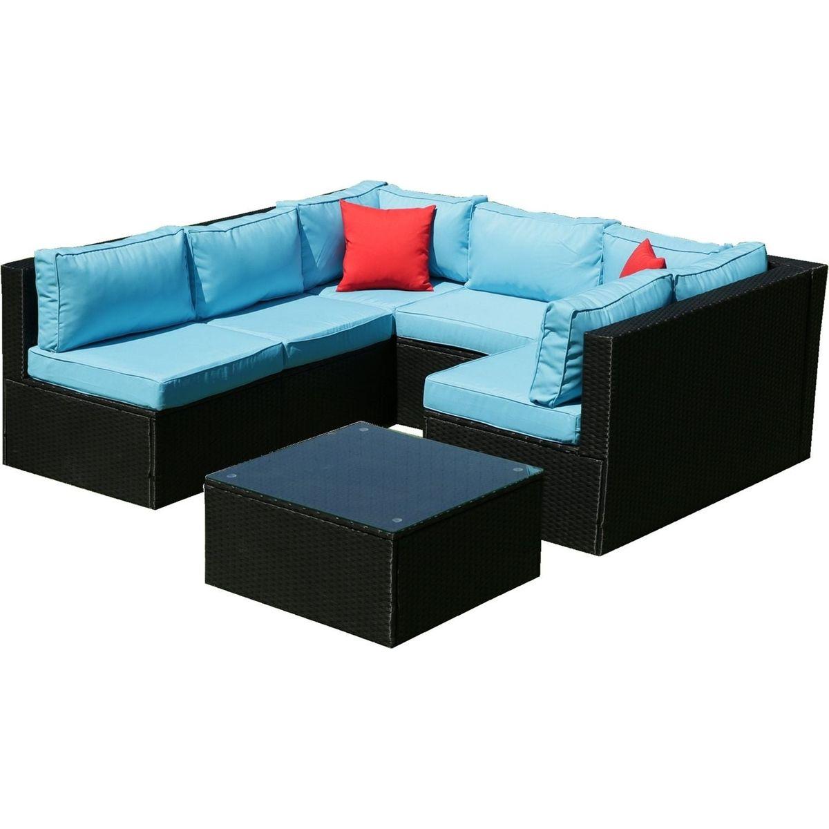 5 Pieces PE Rattan sectional Outdoor Furniture Cushioned U Sofa set with 2 Pillow