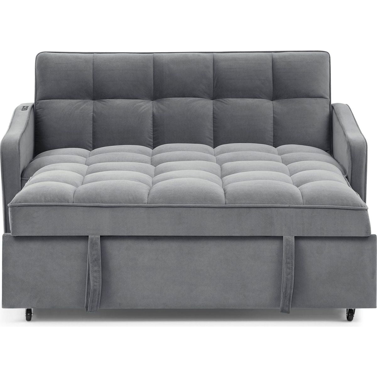 Loveseats Sofa Bed with Pull-out Bed,Adjustable Back and Two Arm Pocket,TypeC and USB Charging with Copper nail,Grey (47"x53"x31")