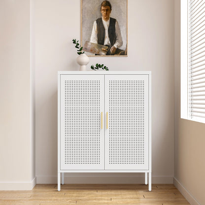 Metal Storage Cabinet with 2 Doors and 2 Adjustable Shelves, Steel Lockable Garage Storage Cabinet, Metal File Cabinet for Home Office School Gym, White