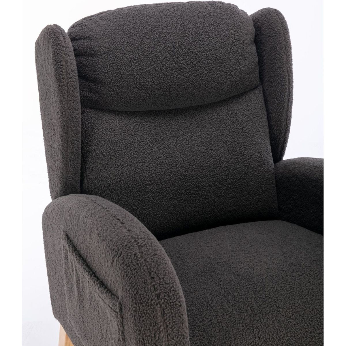 Teddy Fabric Rocking Chair With Packet Wood Legs,Dark Gray