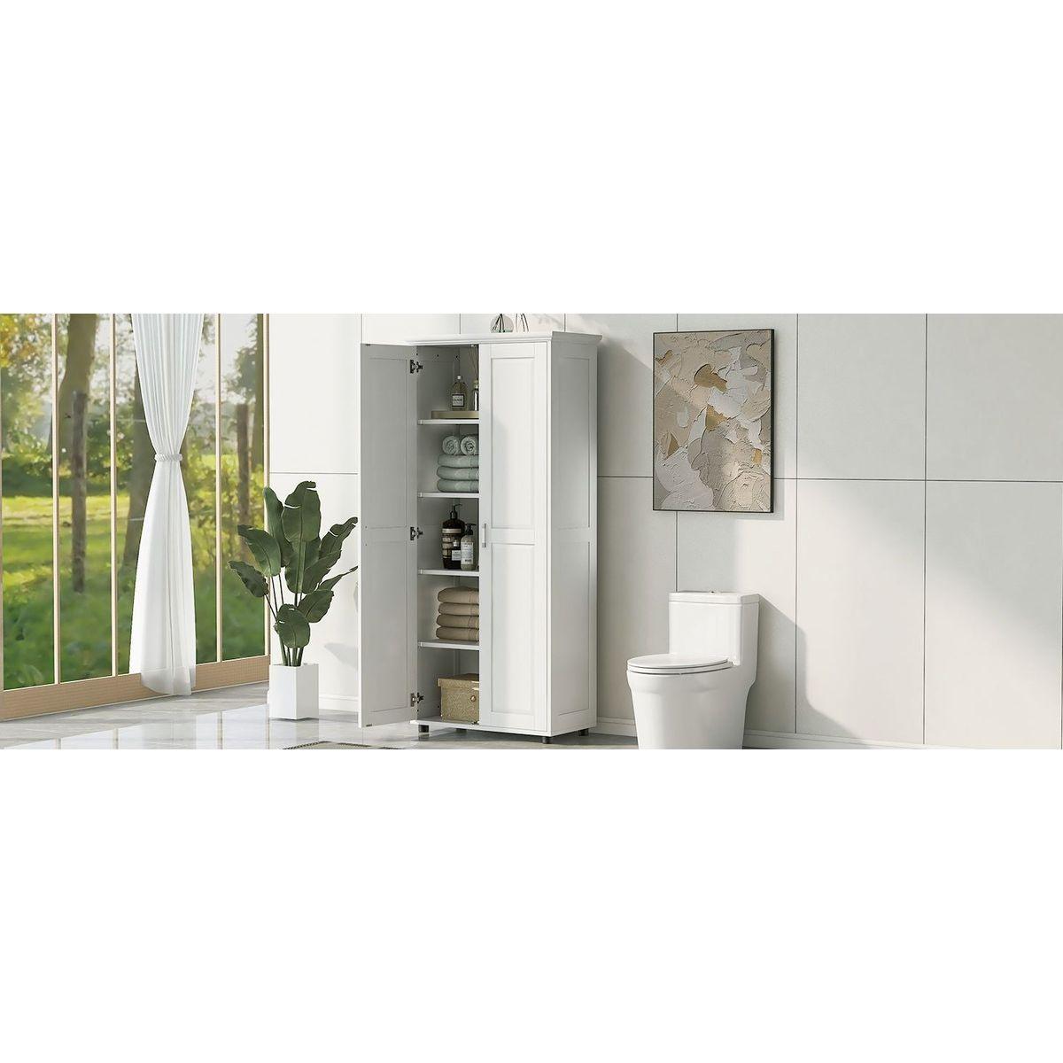 Storage Cabinet with Two Doors for Bathroom, Office, Adjustable Shelf, MDF Board, White
