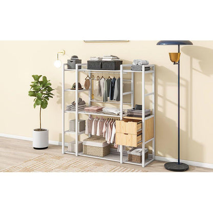 Open-Style Wardrobe with Hanging Rails, Shelves and Drawers, White