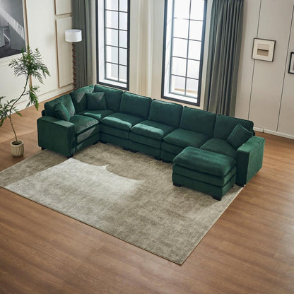 Modern U Shaped 6-seat Sectional Sofa Couch with one Ottoman and three toss pillows, Modular Sofa for Living Room,Corduroy sofa
