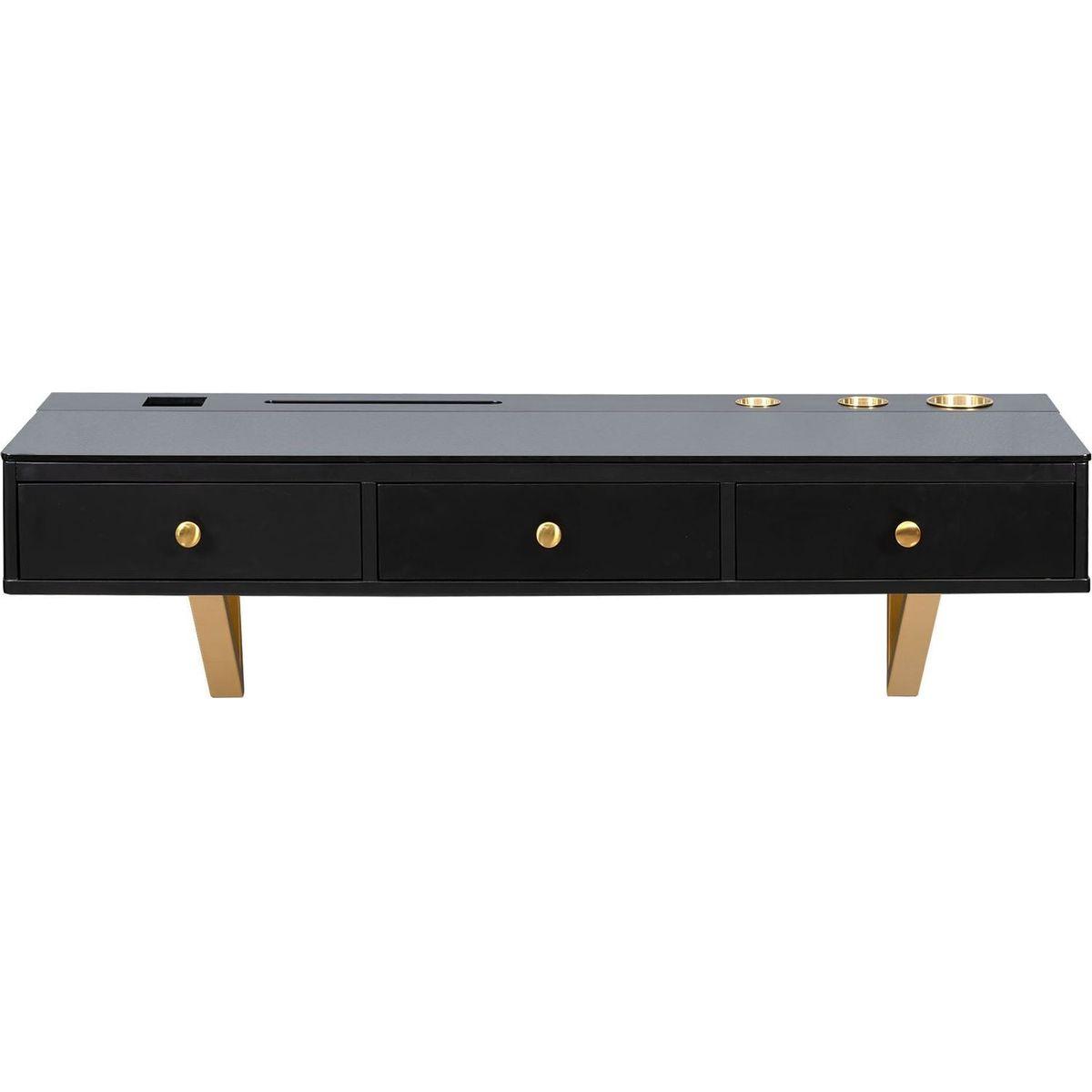 47" Floating Shelf with Drawer, Multi-Purpose Wall-Mounted Vanity Table, Mounted Desk, Floating Table for Bedroom, Bathroom, Hairdressers, Black and Golden