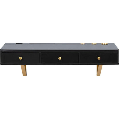 47" Floating Shelf with Drawer, Multi-Purpose Wall-Mounted Vanity Table, Mounted Desk, Floating Table for Bedroom, Bathroom, Hairdressers, Black and Golden