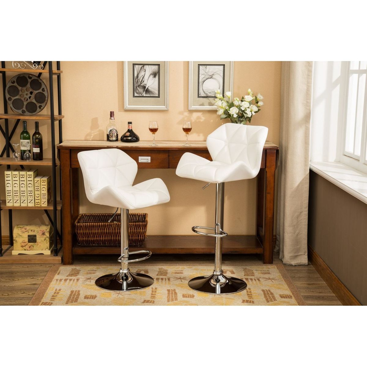 Glasgow Contemporary Tufted Adjustable Height Hidraulic Bar Stools, Set of 2, White