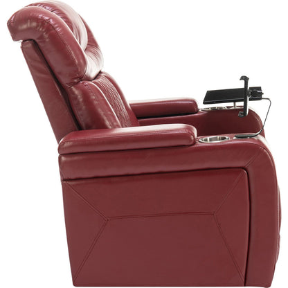 270 Degree Swivel PU Leather Power Recliner Individual Seat Home Theater Recliner with Comforable Backrest, Tray Table, Phone Holder, Cup Holder, USB Port, Hidden Arm Storage for Living Room, Red