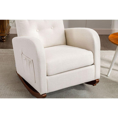 High Back Rocking Chair Nursery Chair .Comfortable Rocker Fabric Padded Seat .Modern High Back Armchair