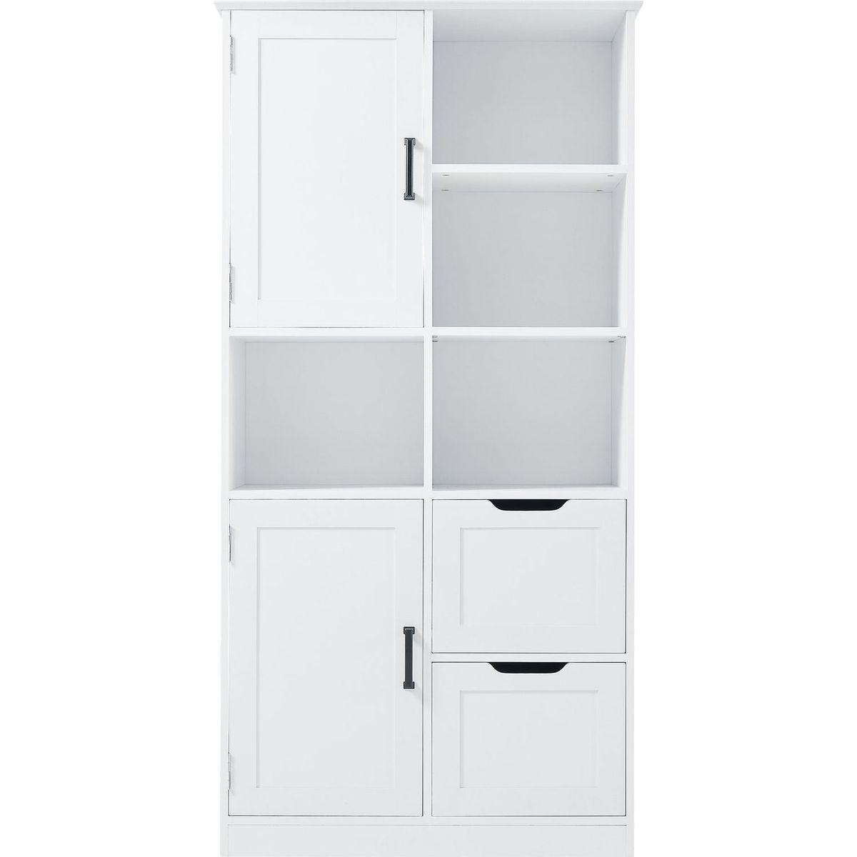 Bathroom Storage Cabinet with Doors and Drawers, Multiple Storage Space, Freestanding Style, Open Shelve, Adjustable Shelf, White