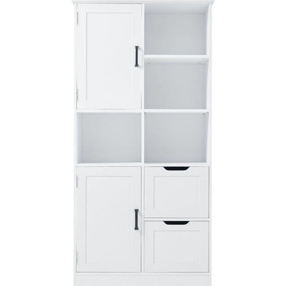 Bathroom Storage Cabinet with Doors and Drawers, Multiple Storage Space, Freestanding Style, Open Shelve, Adjustable Shelf, White