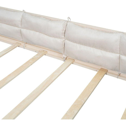Wood Full Size Upholstered Platform Bed with Guardrail and Pillow, Beige