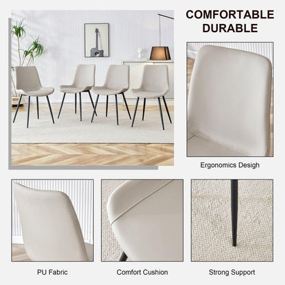 Light gray artificial leather backrest cushion dining chair, black metal legs, curved widened cushion design for more comfort, suitable for restaurants, kitchens, bedrooms, offices.(6 chairs) 0502