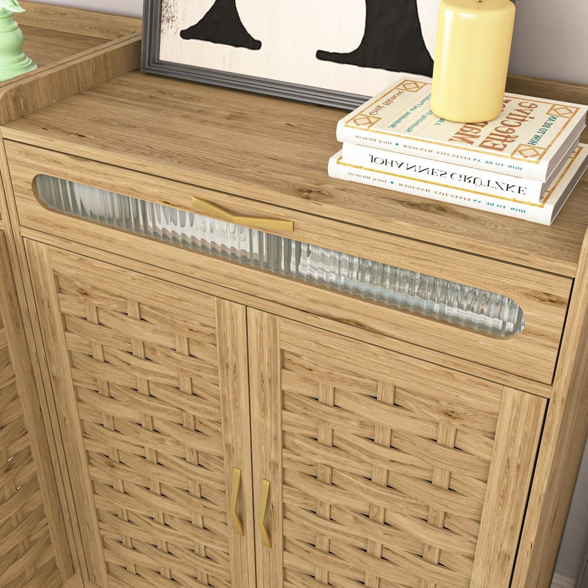 Coffee Bar Cabinet, Modern Farmhouse Buffet Sideboard with Drawer and Adjustable Shelf, Barn Door Storage Cabinet for Kitchen, Dining Room, Bathroom, Entryway