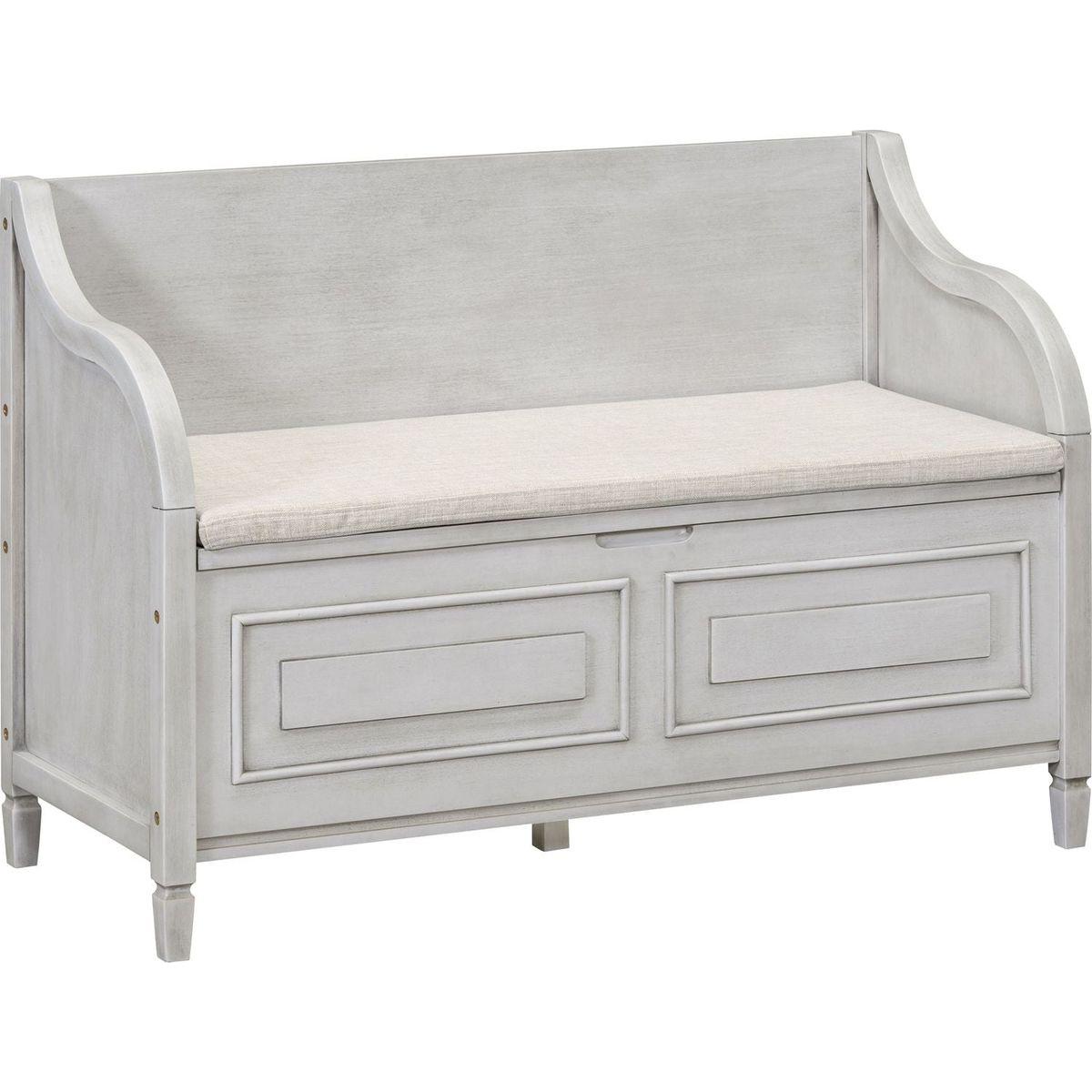 Rustic Style Solid wood Entryway Multifunctional Storage Bench with Safety Hinge (Gray Wash+ Beige)
