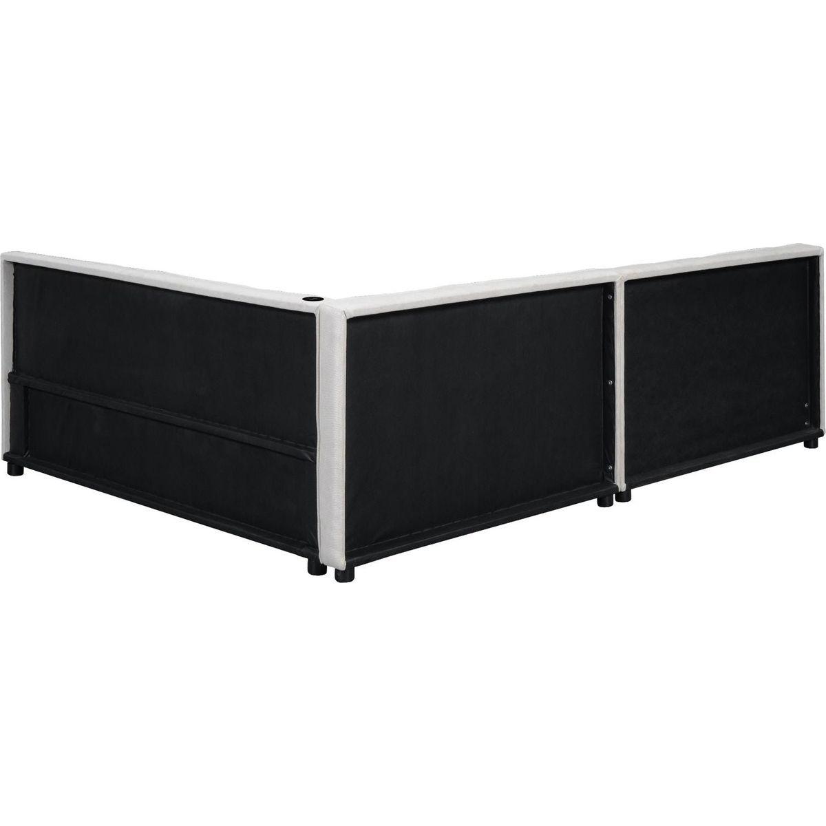 Upholstered Queen Size platform bed with USB Ports, Beige