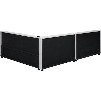 Upholstered Queen Size platform bed with USB Ports, Beige