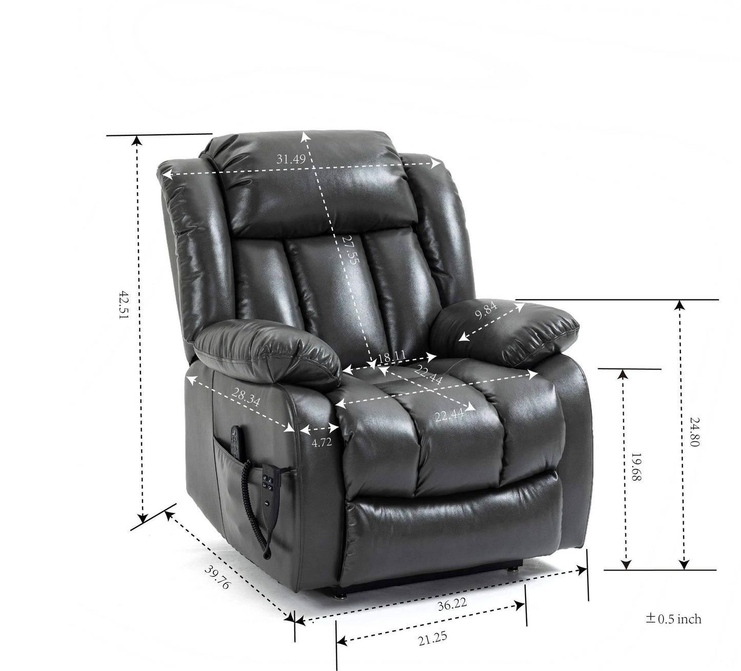 Dual Motor Infinite Position Up to 350 LBS Electric Medium size Grey Power Lift Recliner Chair with 8-Point Vibration Massage and Lumbar Heating